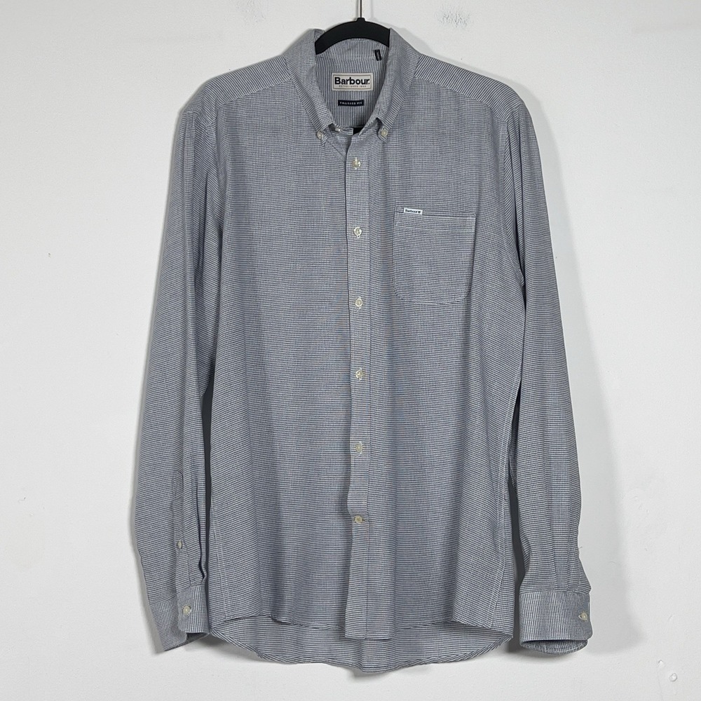 Barbour Linen Lyocell Blend Tailord Fit Shirt Mens Sz M Check Long Sleeve - Picture 1 of 15